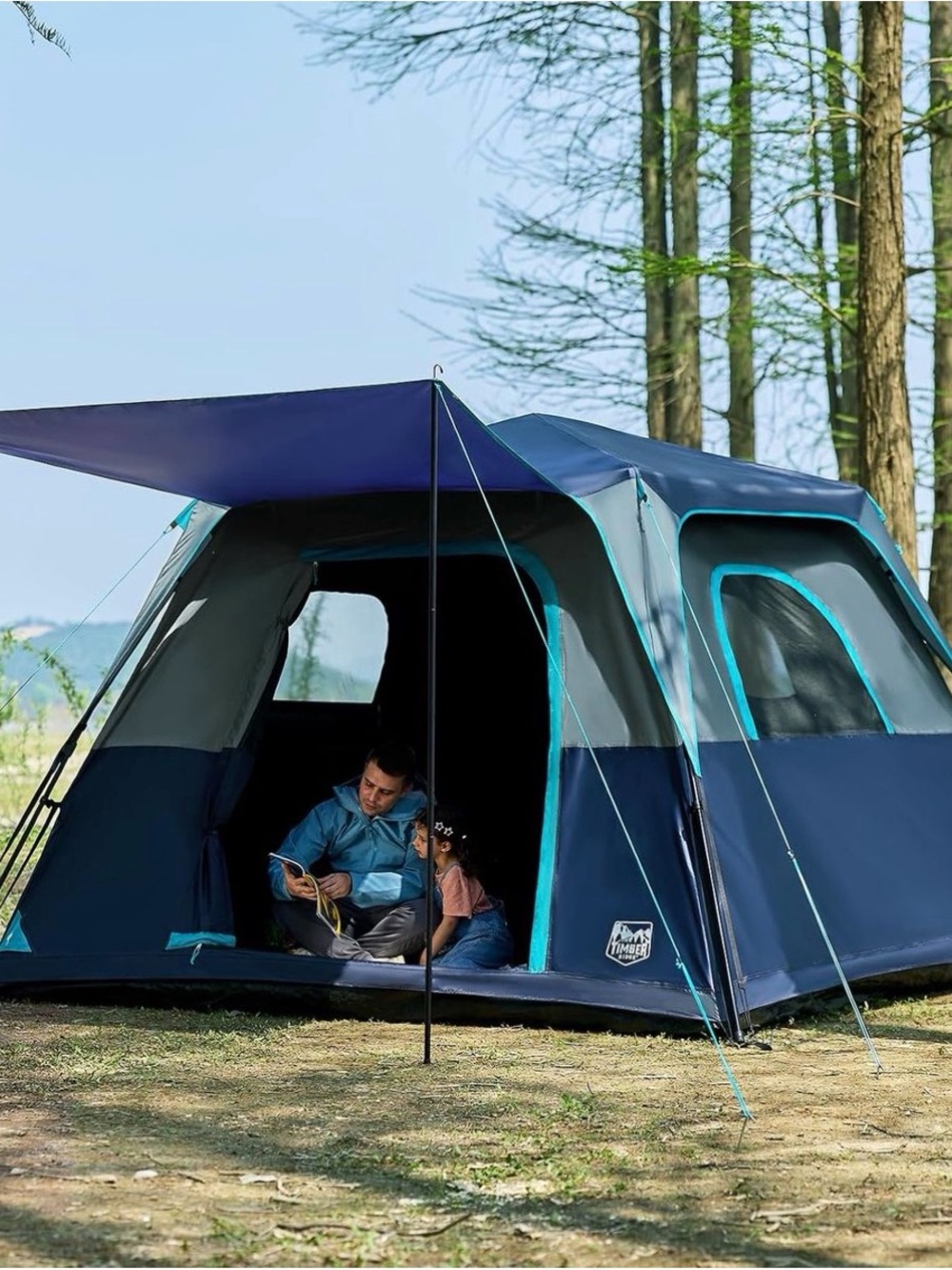 Portable Navy Blue Family Tent with Teal Trim - Outdoor Camping Shelter